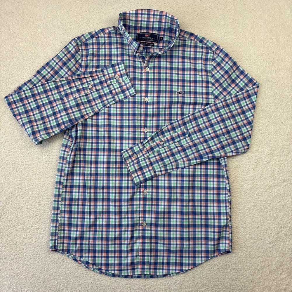 VINEYARD VINES Performance Mens Long Sleeve Shirt Medium Plaid Slim-Fit Button - Picture 2 of 13